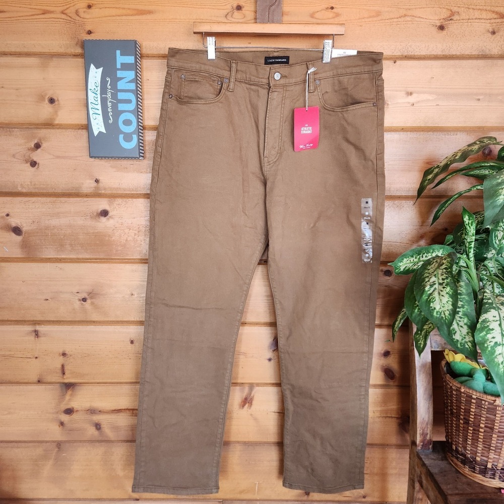 Lucky Brand Jeans Pants 410 Athletic Straight Stretch Brown Tan Preppy NWT Sz 38